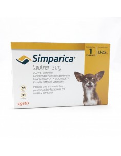 Comprimido contra Pulgas y Garrapatas para Perros Simparica 1,3 - 2,5 Kg
