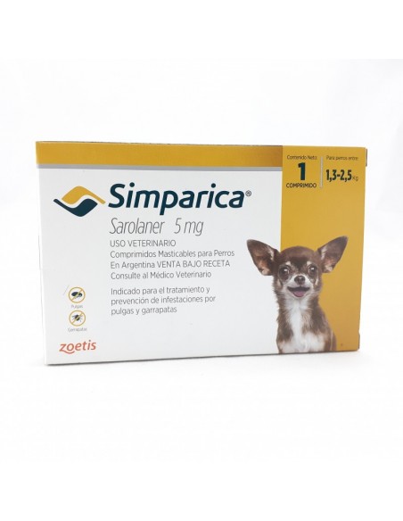 Comprimido contra Pulgas y Garrapatas para Perros Simparica 1,3 - 2,5 Kg